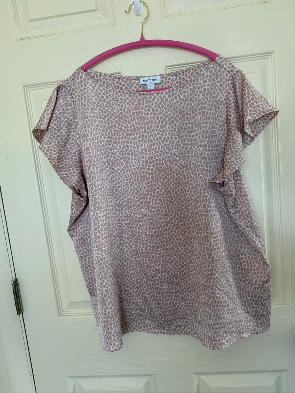 Nordstrom Mauve Pink Patterned Flutter Sleeve Blouse